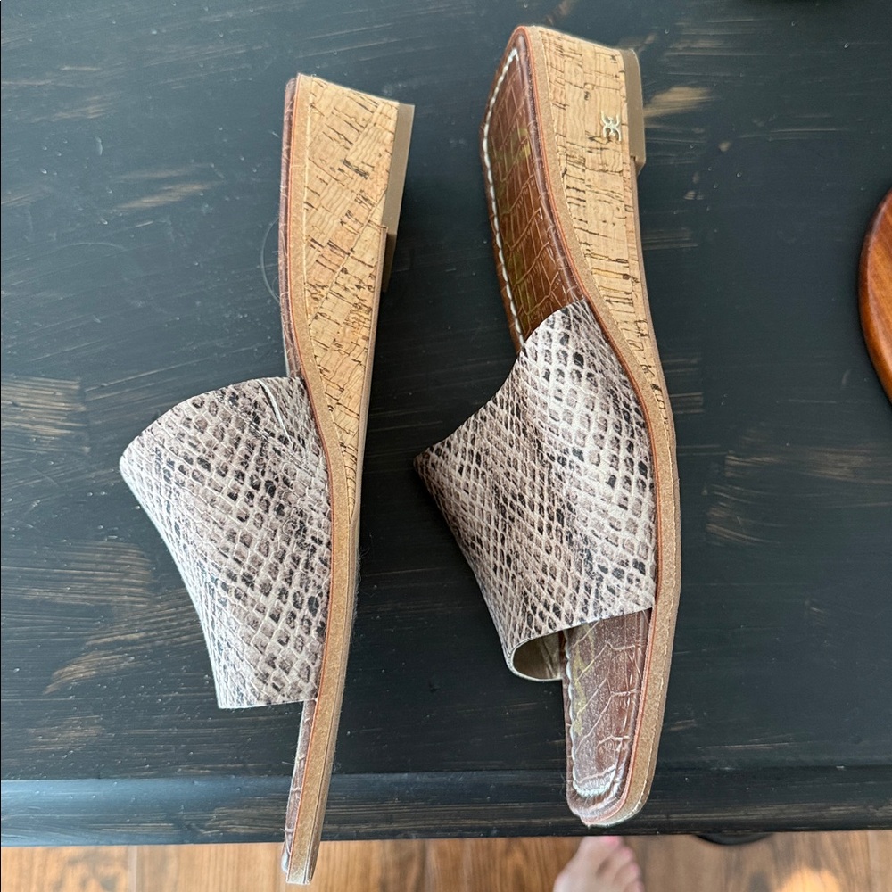 Sam Edelman Tan Snake Print Slide Sandals - Picture 4 of 4